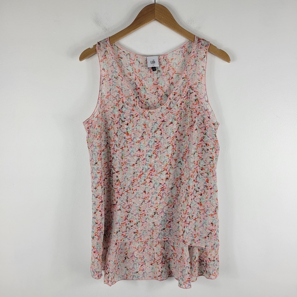 Cabi Bella Floral Tulip Hem Sleeveless Scoop Neck Flowy Tank Top
